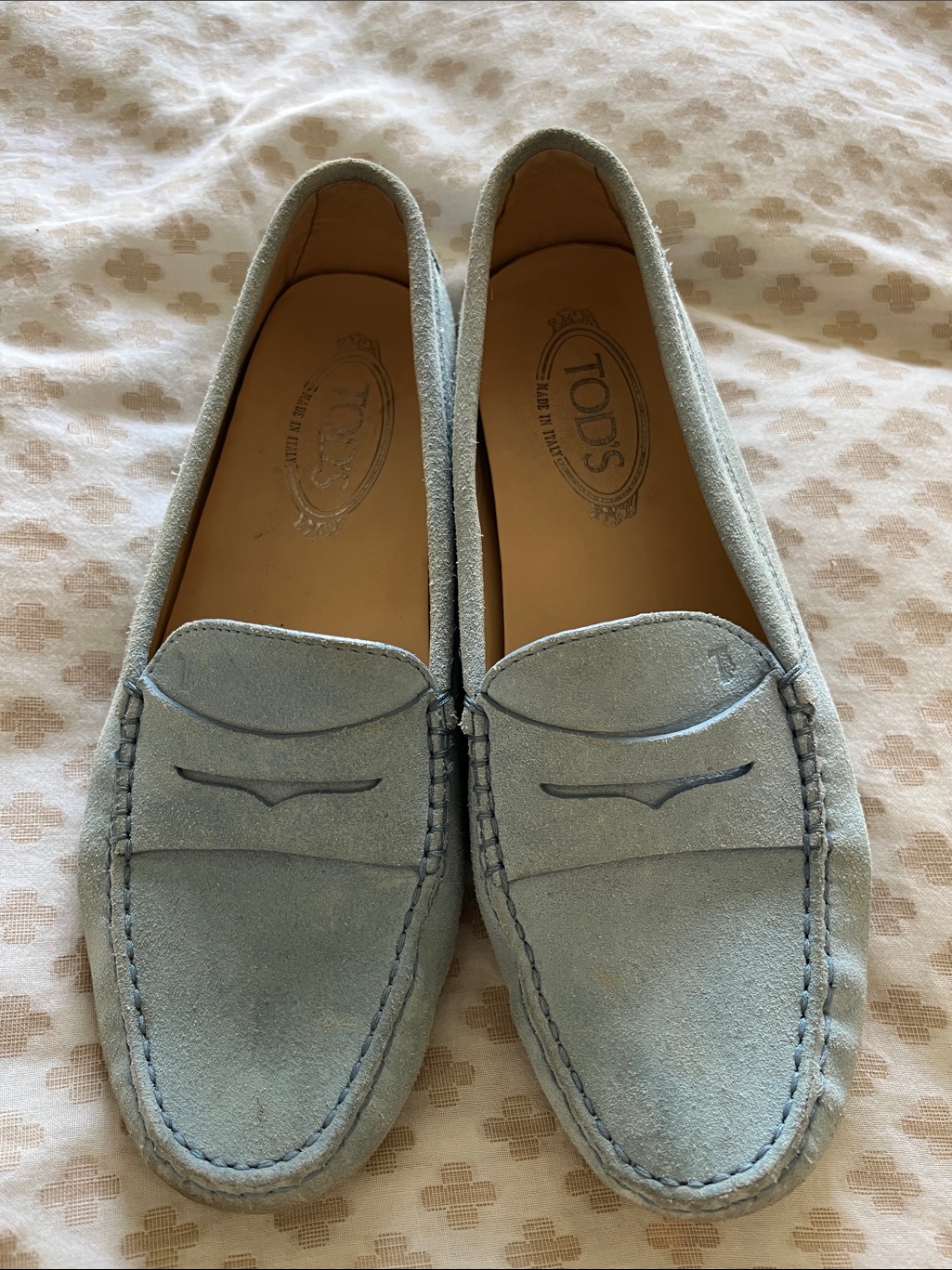 Tod's Light Blue Suede Penny Loafers Driving Moccasins 39 (8.5)